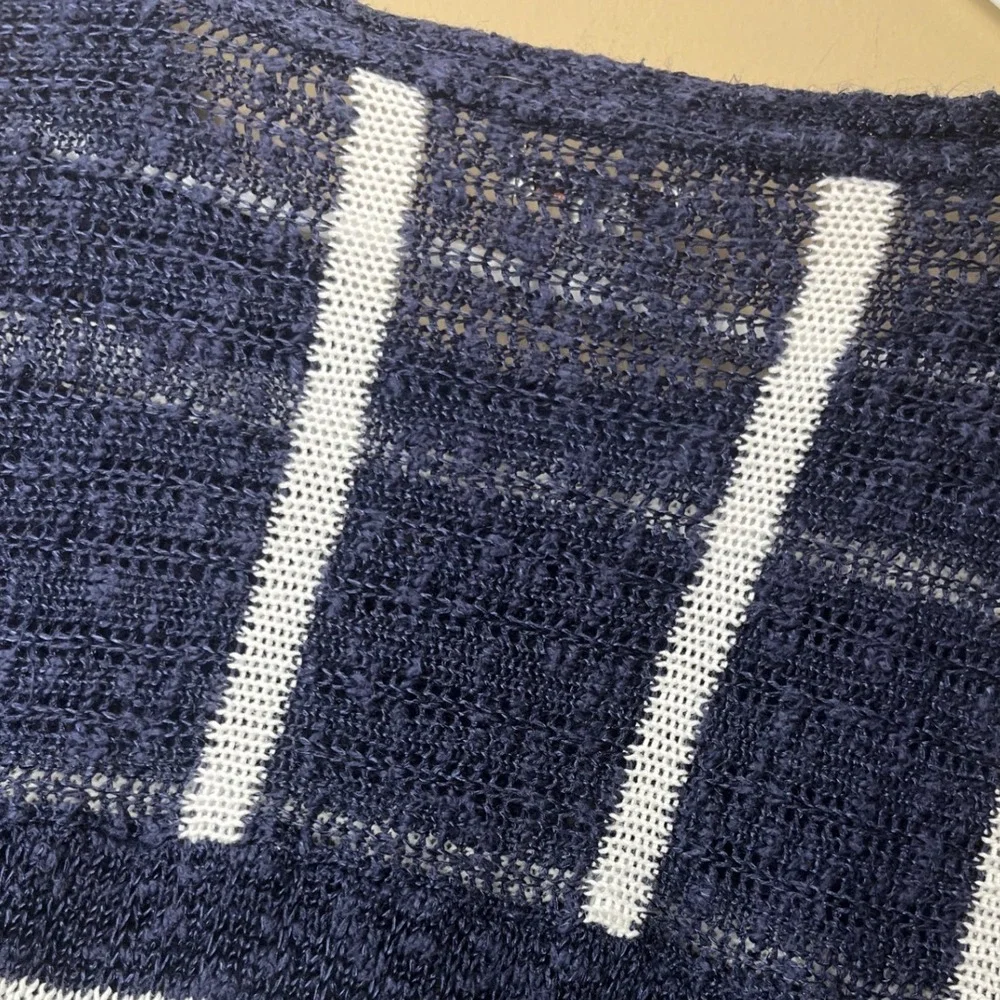 Sonoma Navy White‎ Striped Knit Sweater M Coastal Preppy Boho Lightweight Top